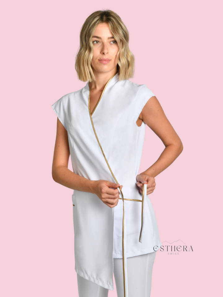 Étole kimono de spa blanche avec liseré doré