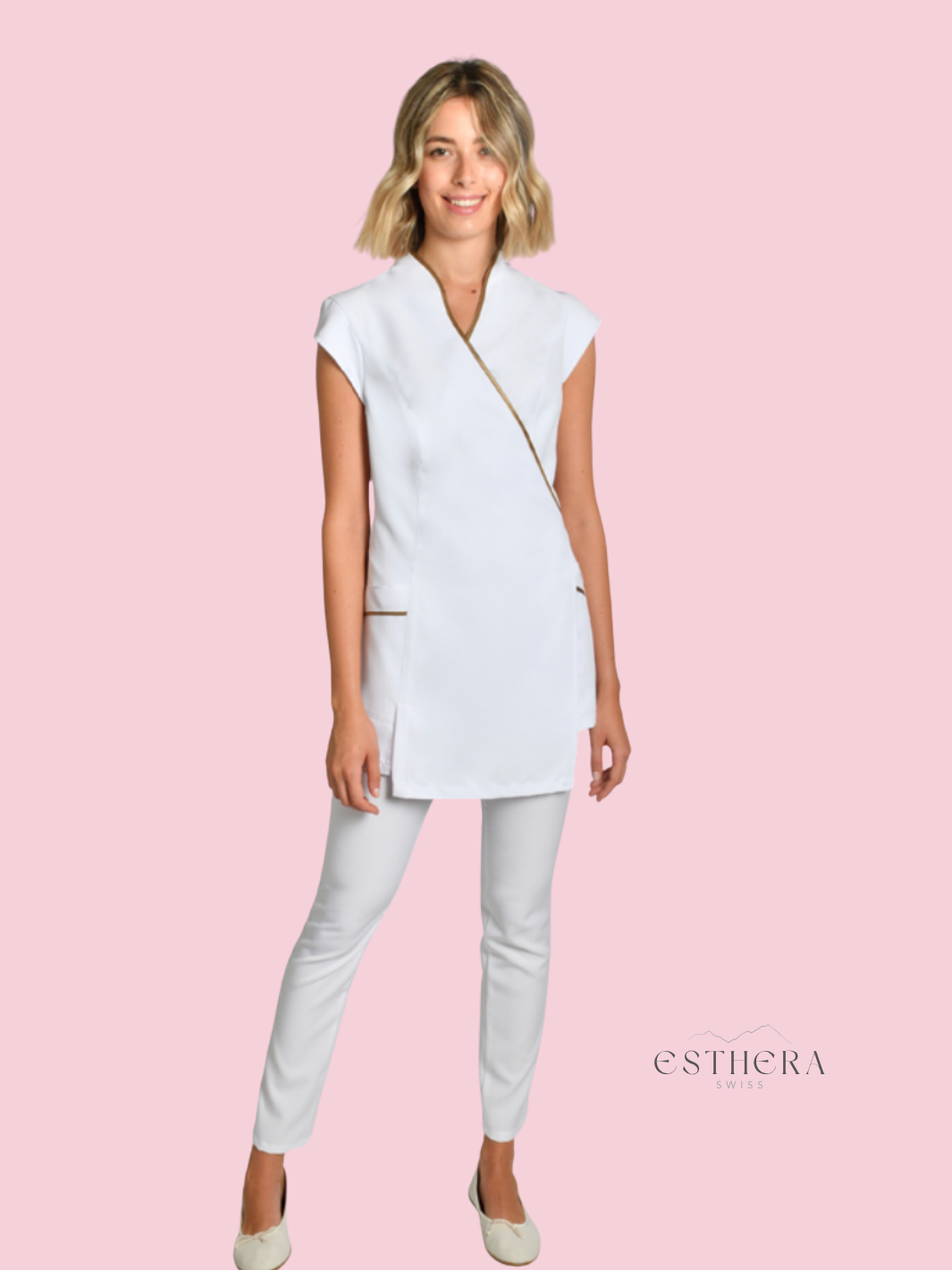 Étole kimono de spa blanche avec liseré doré