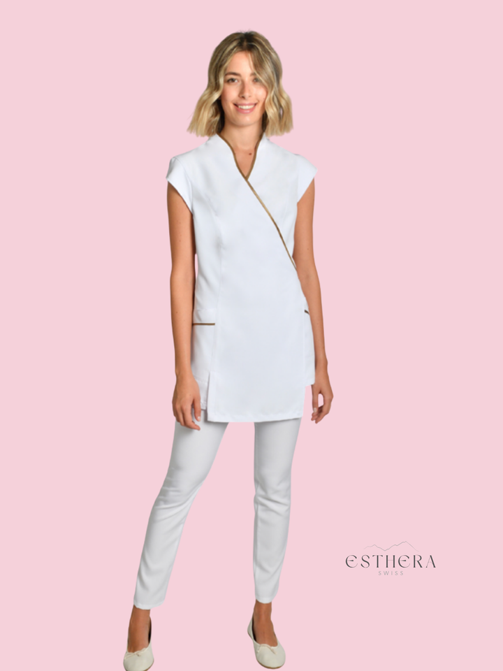 Étole kimono de spa blanche avec liseré doré