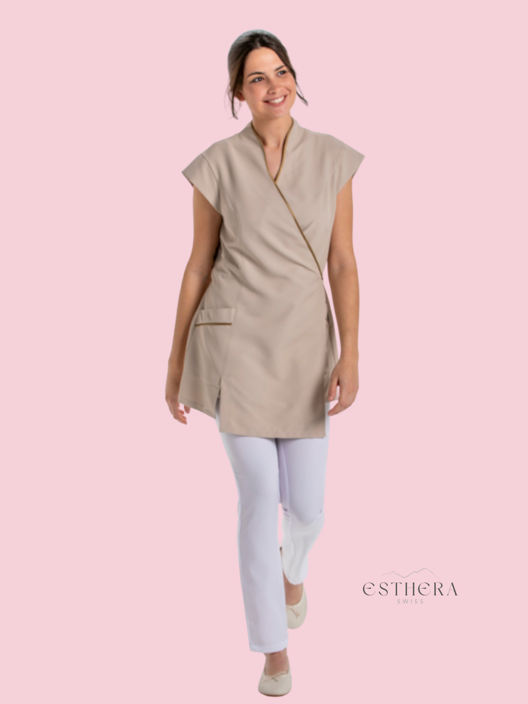 Étole kimono de spa beige avec liseré doré