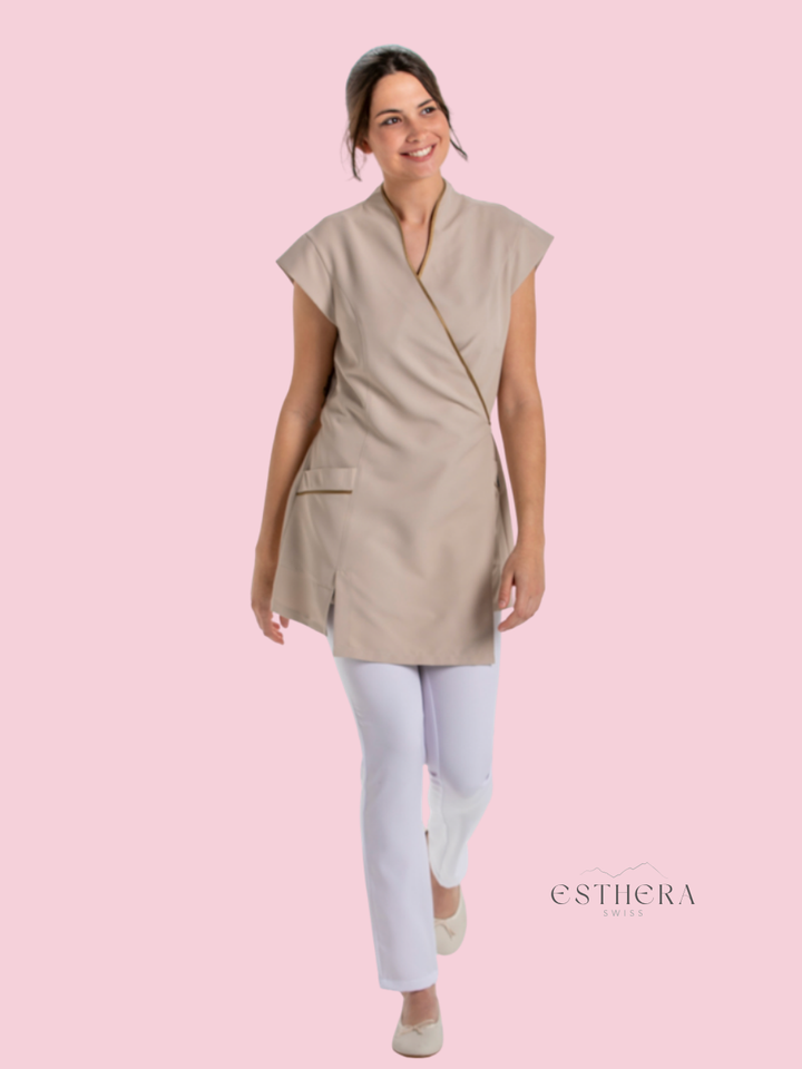 Étole kimono de spa beige avec liseré doré