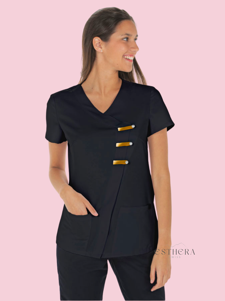 Veste en microfibre noire avec détails à passants