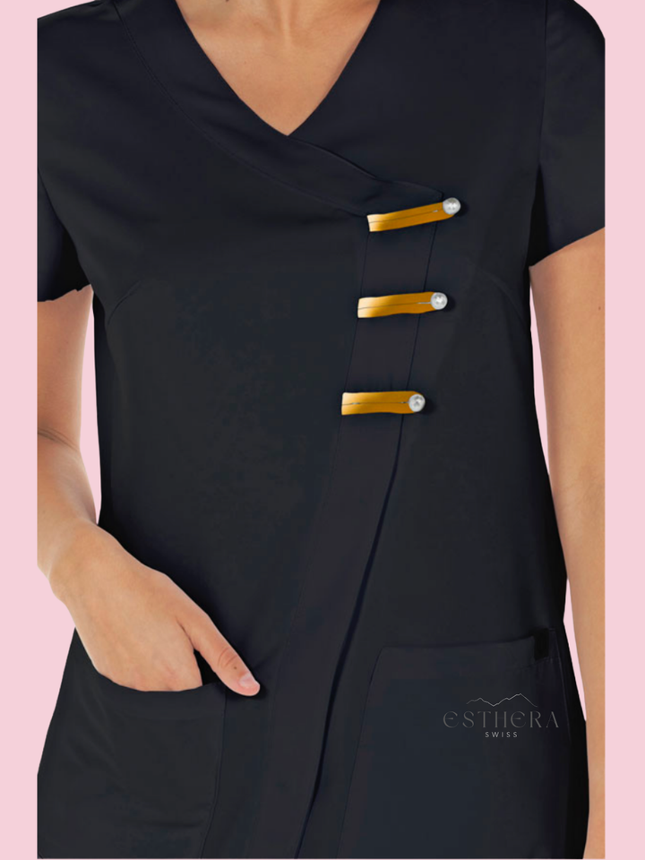 Veste en microfibre noire avec détails à passants