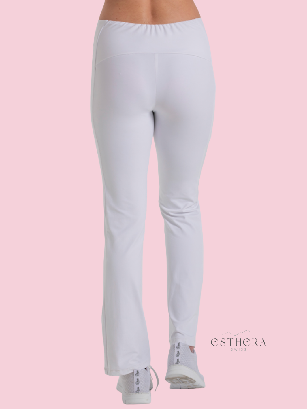Pantalon blanc en maille, coupe droite, avec poche