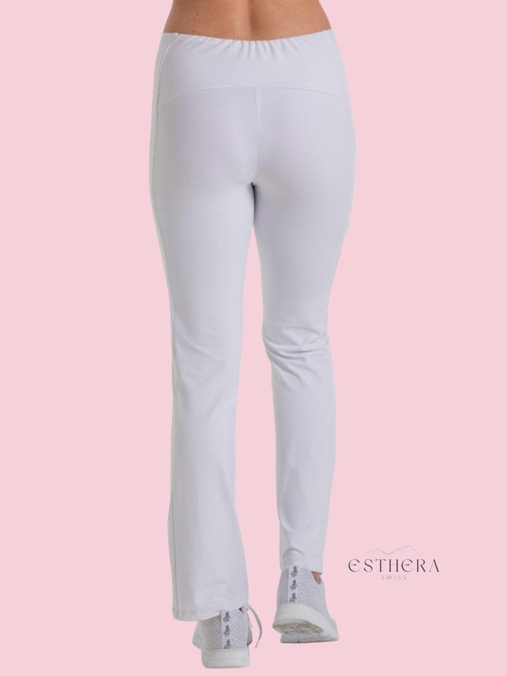 Pantalon blanc en maille, coupe droite, avec poche