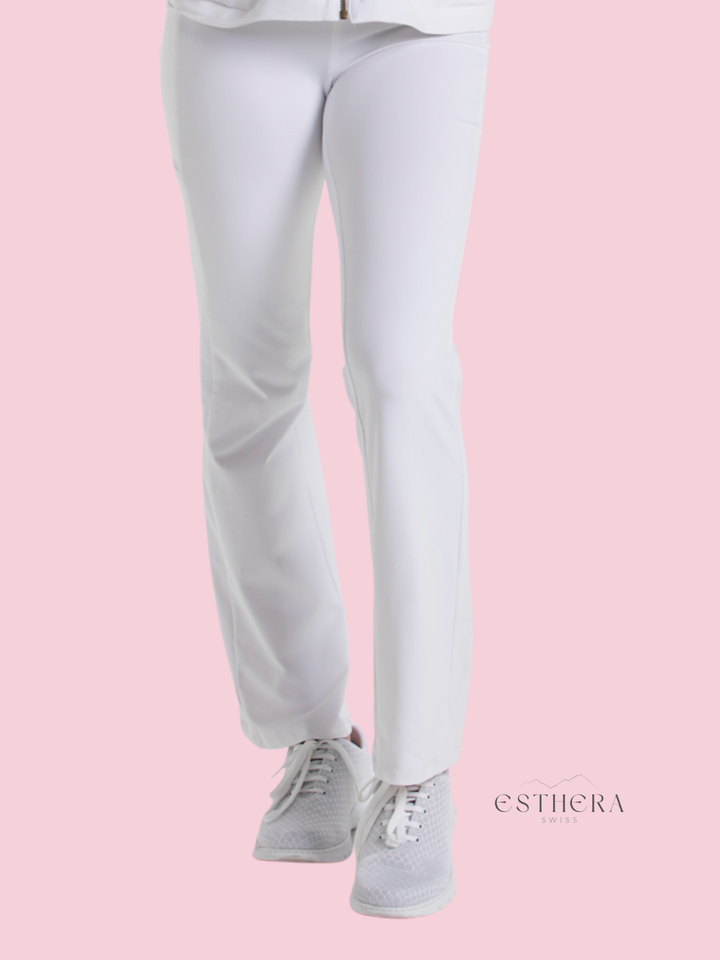 Pantalon blanc en maille, coupe droite, avec poche