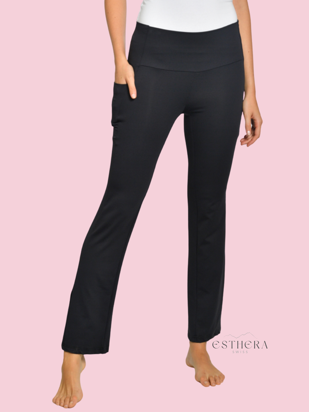 Pantalon blanc en maille, coupe droite, avec poche
