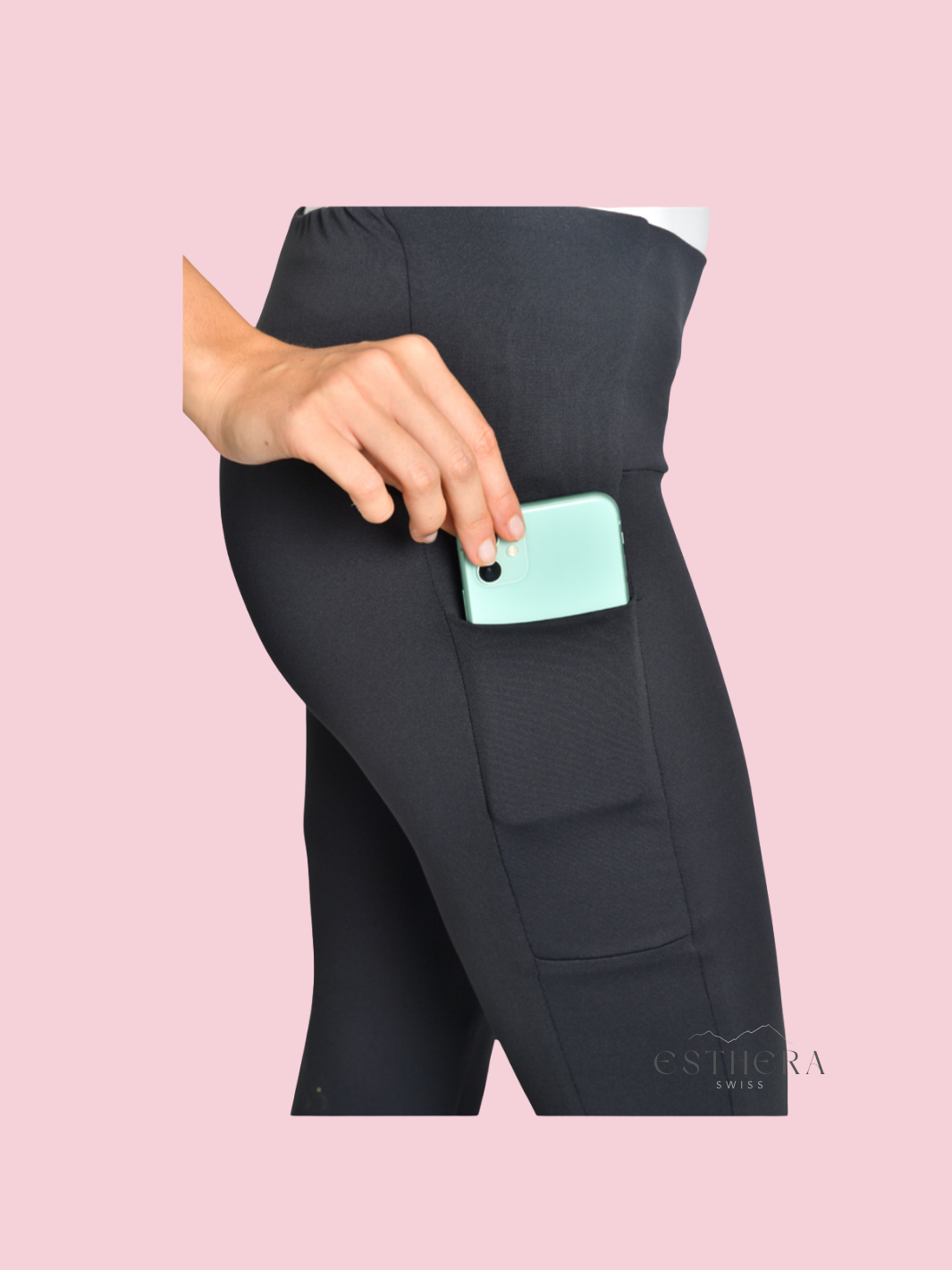 Pantalon blanc en maille, coupe droite, avec poche