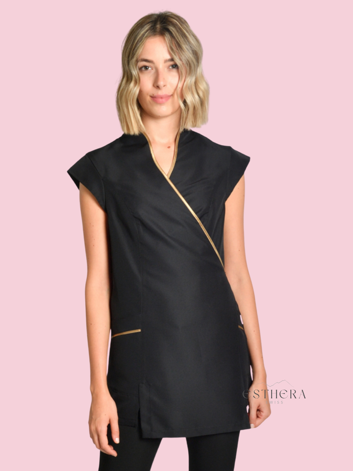 Étole kimono de spa noir avec liseré doré